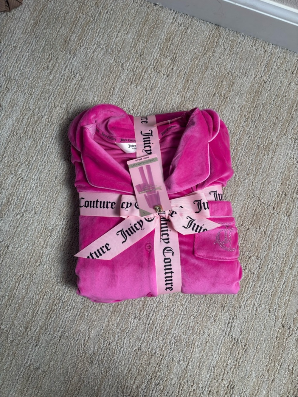 Juicy Couture Hot Pink Velour Sleep Set with Branded Ribbon